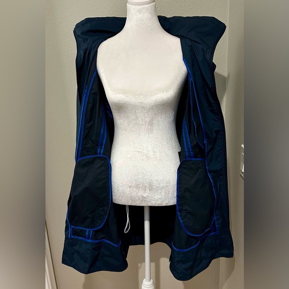 Cole Haan Navy Blue Hooded Multi Pocket Lightweight Trench Rain Coat Size L - Picture 2 of 11